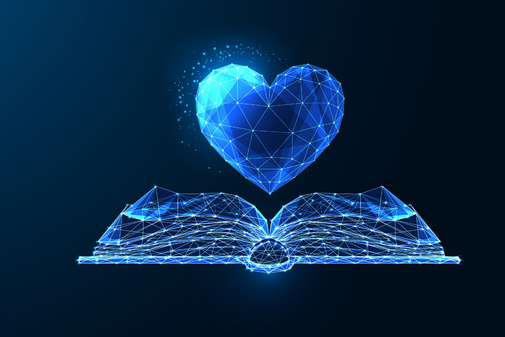 Picture of an open book and a heart